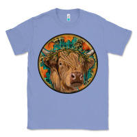 Colony Blue fall highland cow round Classic Tee - RanaPortraitStore