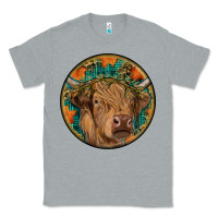 Heather Grey fall highland cow round Classic Tee - RanaPortraitStore