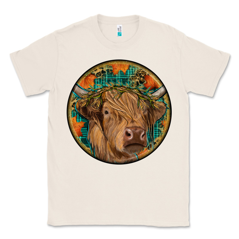 Fall Highland Cow Round Classic Tee by RanaPortraitStore | Teevron