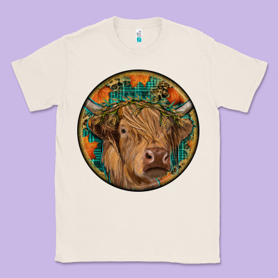 Fall Highland Cow Round Classic Tee Designed By Ranaportraitstore
