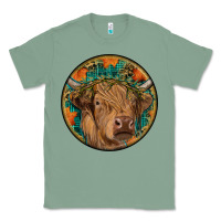 Sage fall highland cow round Classic Tee - RanaPortraitStore
