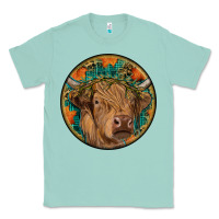 Seafoam fall highland cow round Classic Tee - RanaPortraitStore
