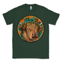 Sports Green fall highland cow round Classic Tee - RanaPortraitStore