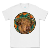 White fall highland cow round Classic Tee - RanaPortraitStore