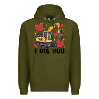 Army Green i dig you valentines excavator Premium Hoodie - MaliasSmallBusiness
