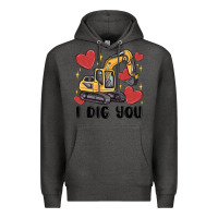 Charcoal Heather i dig you valentines excavator Premium Hoodie - MaliasSmallBusiness