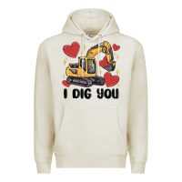 Oatmeal Heather i dig you valentines excavator Premium Hoodie - MaliasSmallBusiness
