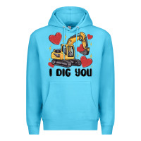 Ocean Blue i dig you valentines excavator Premium Hoodie - MaliasSmallBusiness