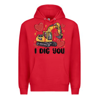 Red i dig you valentines excavator Premium Hoodie - MaliasSmallBusiness