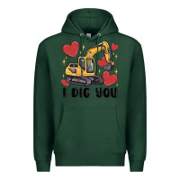 Sports Green i dig you valentines excavator Premium Hoodie - MaliasSmallBusiness