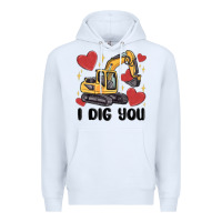 White i dig you valentines excavator Premium Hoodie - MaliasSmallBusiness