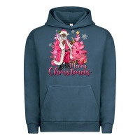 Pigment Midnight Navy Pink Merry Christmas Black Santa Urban Hoodie - MaliasSmallBusiness