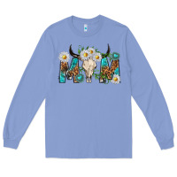 Colony Blue mom with bull skull Long Sleeve Tee - texasbilliewilder