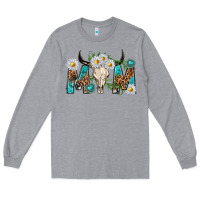 Heather Grey mom with bull skull Long Sleeve Tee - texasbilliewilder