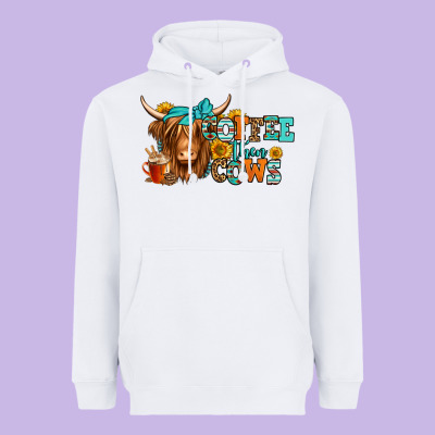 Coffee Then Cows Longhaired Cow Heavyweight Hoodie Designed By Jasminsmagicworld