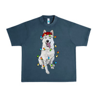 Midnight Navy Christmas White Shepherd With Christmas Lights Urban Heavy Tee - RanaPortraitStore