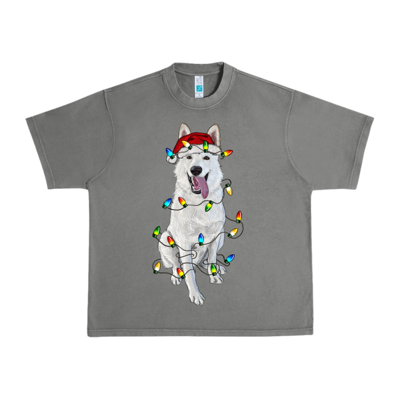 Christmas White Shepherd With Christmas Lights Urban Heavy Tee by RanaPortraitStore | Teevron
