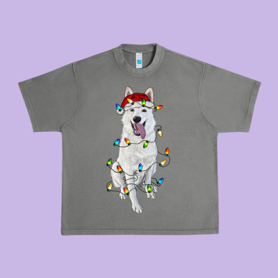 Christmas White Shepherd With Christmas Lights Urban Heavy Tee Designed By Ranaportraitstore