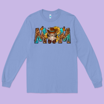 Mom With Bull Skull Long Sleeve Tee Designed By Texasbilliewilder