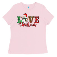 Bubblegum Pink love christmas snowman Ladies Tee - BarkalooDesign