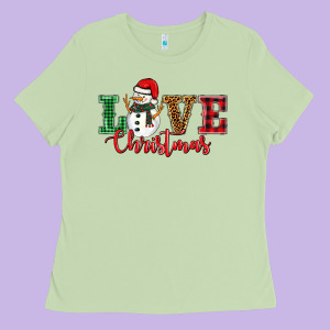 Love Christmas Snowman Ladies Tee Designed By Barkaloodesign