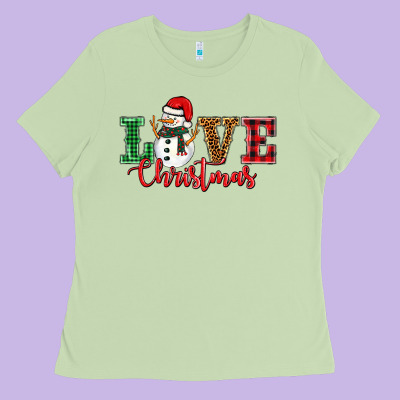 Love Christmas Snowman Ladies Tee Designed By Barkaloodesign
