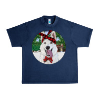 Navy Christmas White Shepherd With Cowhide Urban Heavy Tee - RanaPortraitStore