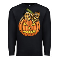 Black Leopard Ribbon Halloween Pumkin Premium Sweatshirt - JahusDesignShop