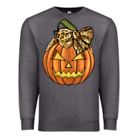 Charcoal Heather Leopard Ribbon Halloween Pumkin Premium Sweatshirt - JahusDesignShop