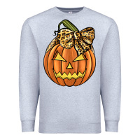 Heather Grey Leopard Ribbon Halloween Pumkin Premium Sweatshirt - JahusDesignShop