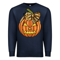 Navy Leopard Ribbon Halloween Pumkin Premium Sweatshirt - JahusDesignShop