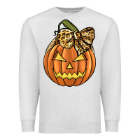 Oatmeal Heather Leopard Ribbon Halloween Pumkin Premium Sweatshirt - JahusDesignShop