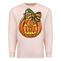 Pale Pink Leopard Ribbon Halloween Pumkin Premium Sweatshirt - JahusDesignShop