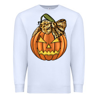 White Leopard Ribbon Halloween Pumkin Premium Sweatshirt - JahusDesignShop