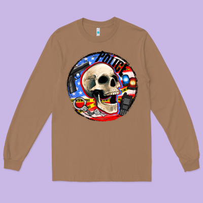 Police Skull And Police Equipment Long Sleeve Tee Designed By Adodesignshop