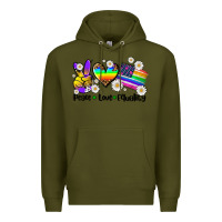 Army Green peace love  equality Premium Hoodie - AdoDesignShop
