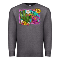 Charcoal Heather cactus peace sign flowers and tie dye Premium Sweatshirt - Artiststas