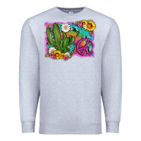 Heather Grey cactus peace sign flowers and tie dye Premium Sweatshirt - Artiststas