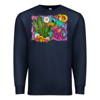 Navy cactus peace sign flowers and tie dye Premium Sweatshirt - Artiststas