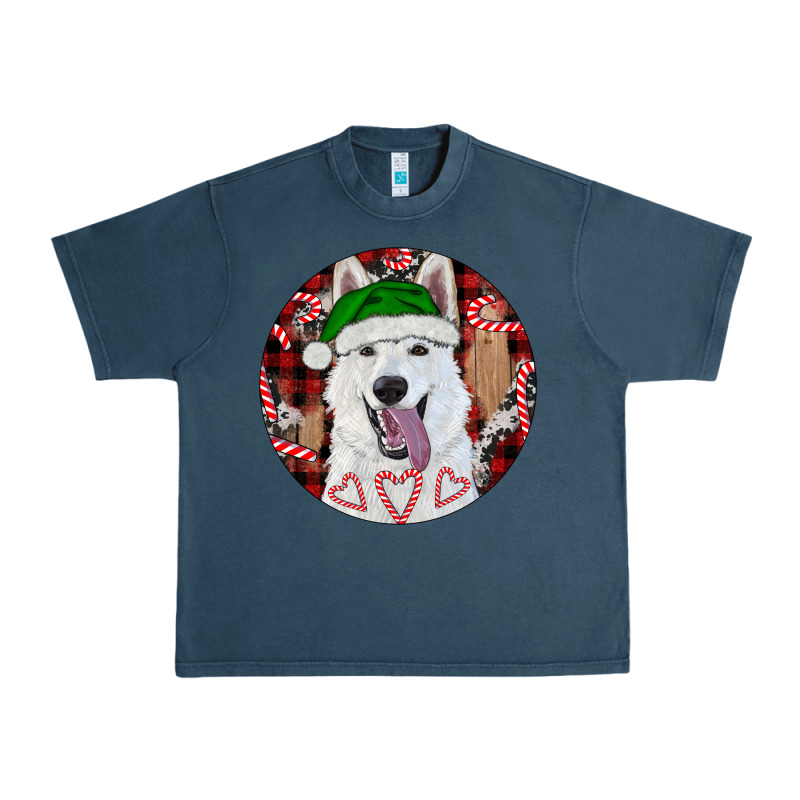 Christmas White Shepherd With Buffalo Plaid Urban Heavy Tee by RanaPortraitStore | Teevron