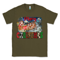 Army Green Merry Christmas Santa Sleigh Classic Tee - FaDigitalArtStudio
