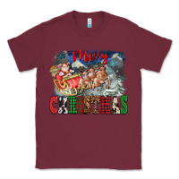 Burgundy Merry Christmas Santa Sleigh Classic Tee - FaDigitalArtStudio