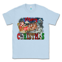 Dusty Blue Merry Christmas Santa Sleigh Classic Tee - FaDigitalArtStudio