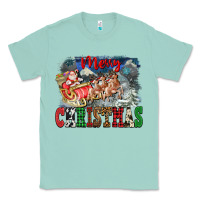 Seafoam Merry Christmas Santa Sleigh Classic Tee - FaDigitalArtStudio