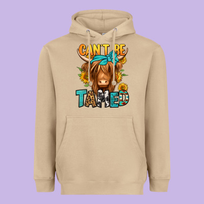 Can't Be Tamed Longhaired Cow Heavyweight Hoodie Designed By Jasminsmagicworld