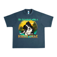 Midnight Navy life is better with a border collie Urban Heavy Tee - texasbilliewilder