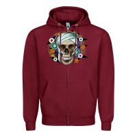 Burgundy Halloween Skeleton Zipper Hoodie - CowhideDigitalArt
