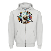 Dove Grey Halloween Skeleton Zipper Hoodie - CowhideDigitalArt