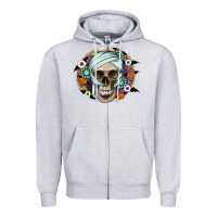 Heather Grey Halloween Skeleton Zipper Hoodie - CowhideDigitalArt