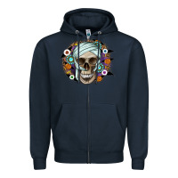 Navy Halloween Skeleton Zipper Hoodie - CowhideDigitalArt